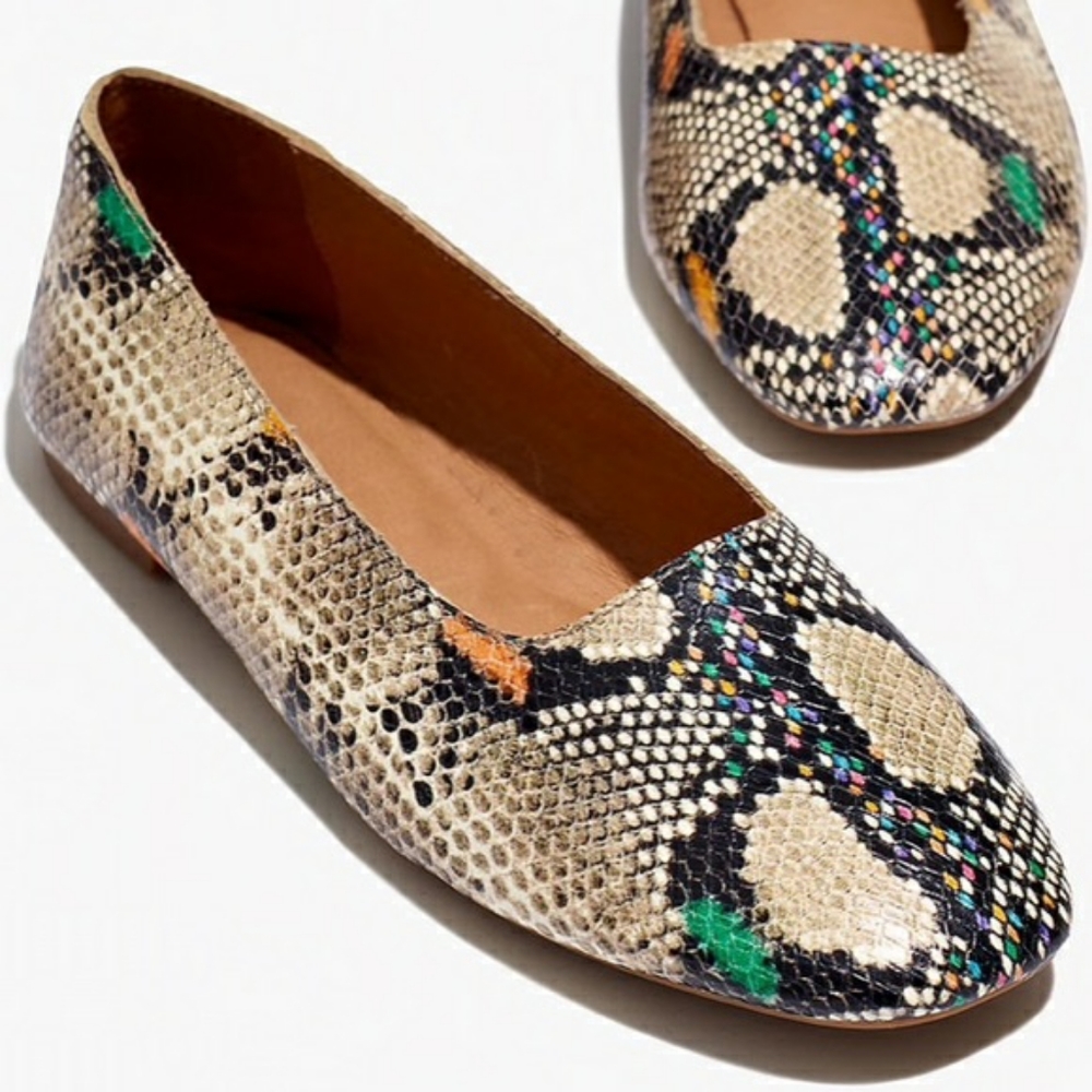 NWB Madewell Cory flat in snake embossed leather 8
